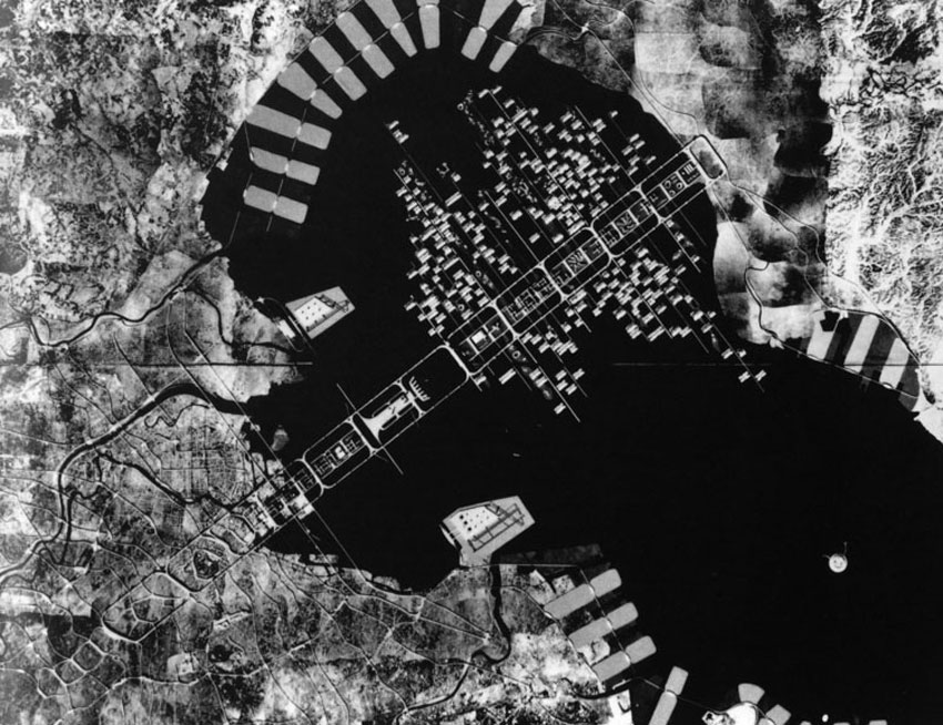 Aerial View of the master plan for Tokyo by Kenzo Tange designed in 1960 