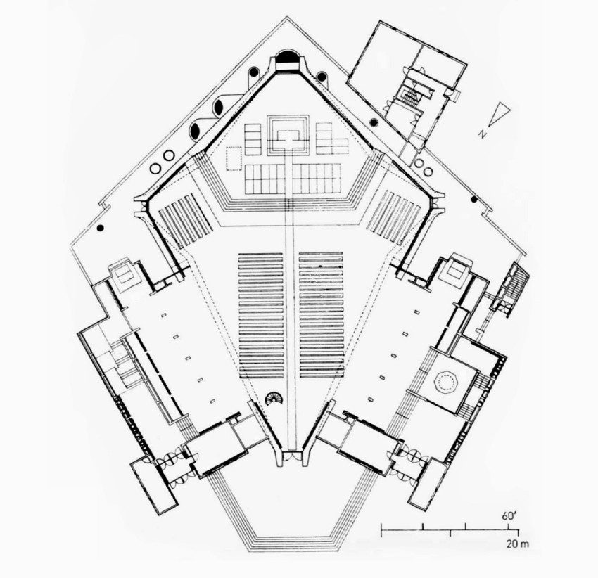 Floor Plan of saint Mary's Cathedral in Tokyo by Kenzo Tange