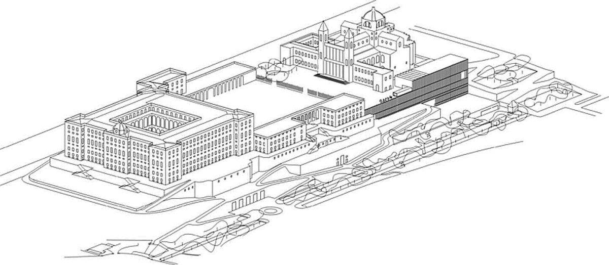 The Royal Collections Museum in Madrid by Luis Moreno Mansilla and Emilio Tuñón axonometric