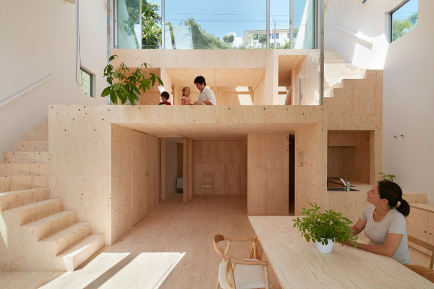 Wood Interior of House in Kobe by Tomohiro Hata