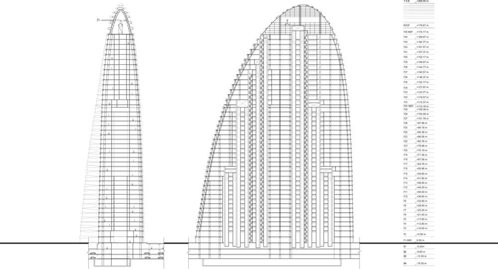 Wangjing SOHO Section Plan / Zaha Hadid Architects