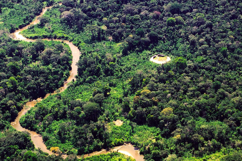 Aerial View: The Shabonos: Circular Communal Dwellings of the Yanomami Tribes in Venezuela