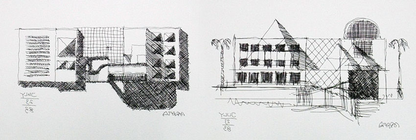 Sketches of the MOCA Museum of Contemporary Art by Arata Isozaki