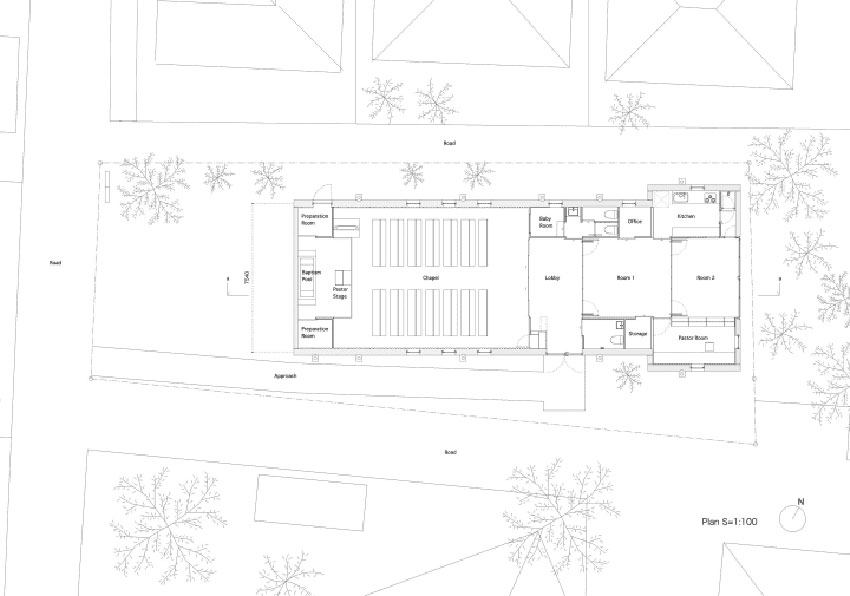 Floor Plan - Shonan Christ Church / Takeshi Hosaka Architects