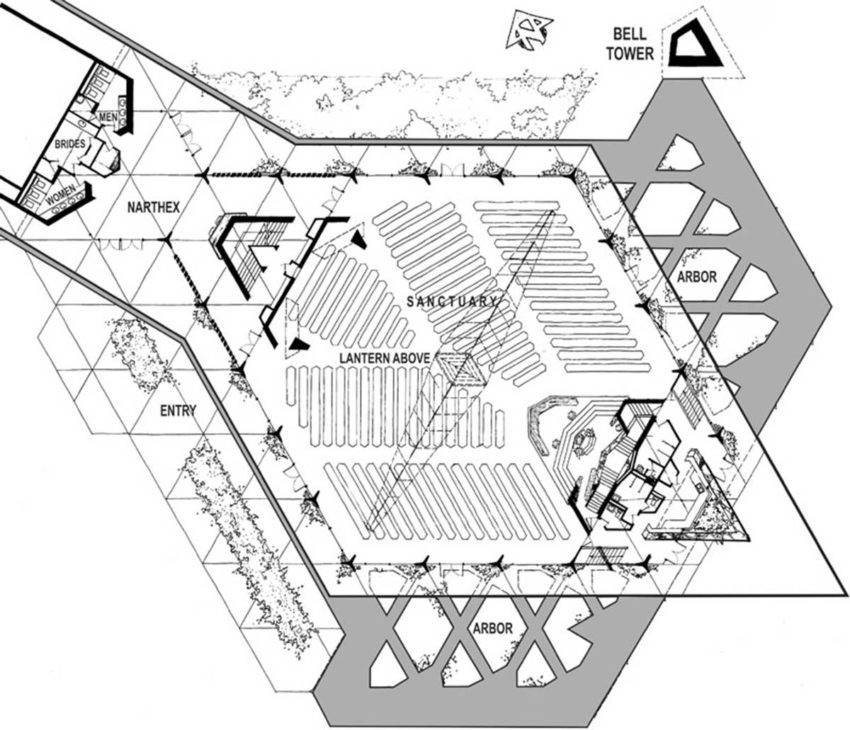 Floor Plan of the First Christian Church in Phoenix by Frank Lloyd Wrigt