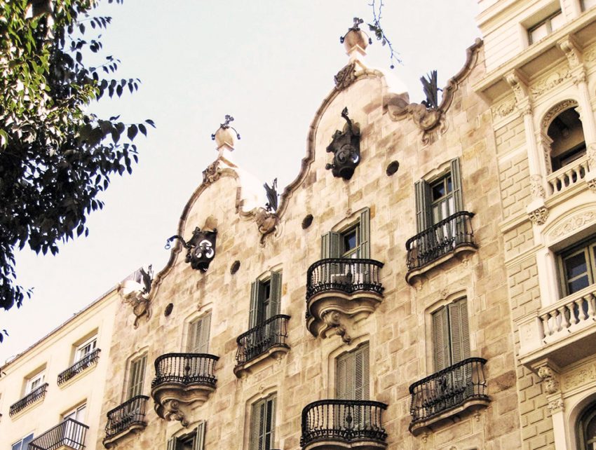 Facade detail of Calvet House in Barcelona by Antonio Gaudi