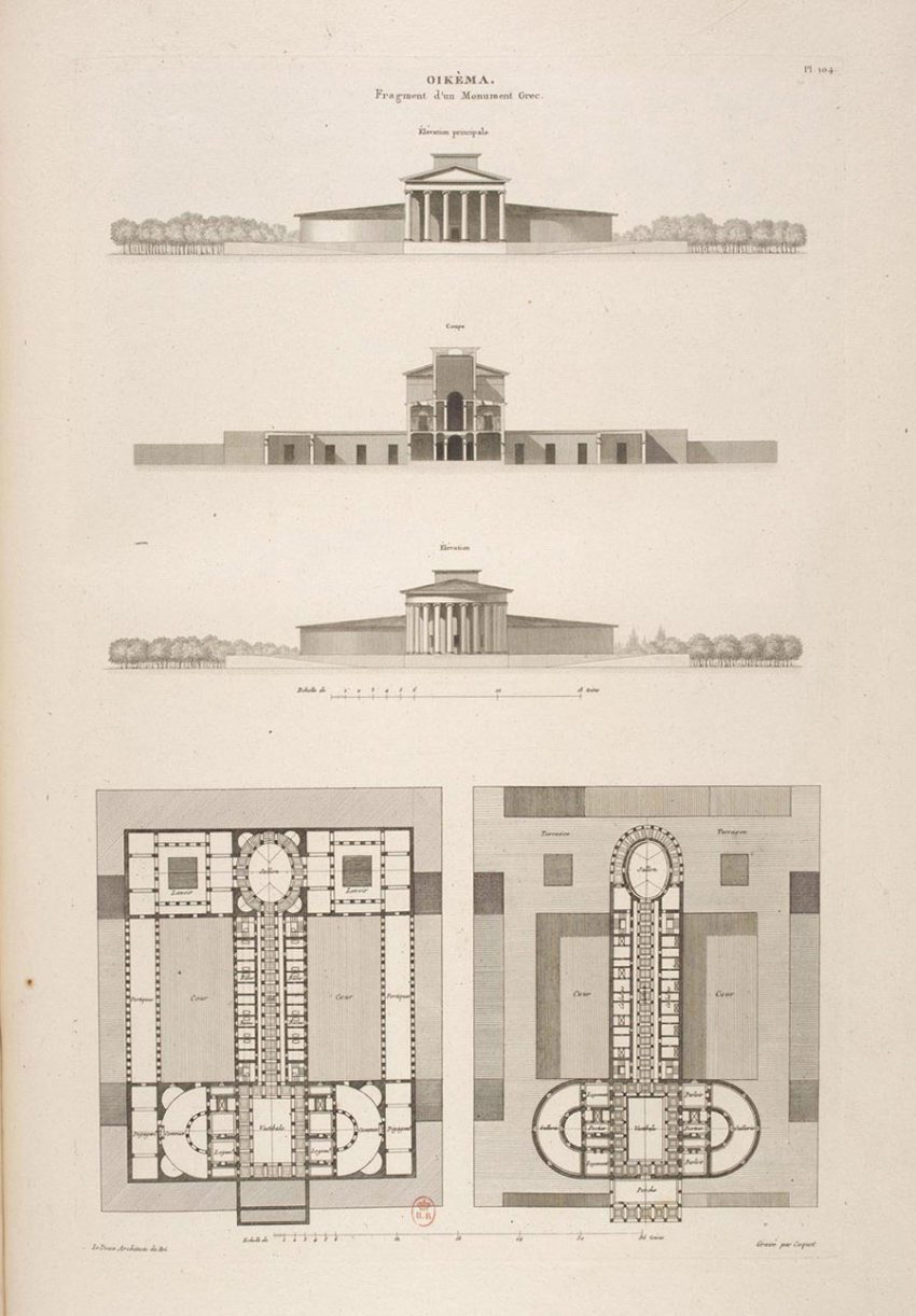 Plans of the Oikema House of Pleasure building by Ledoux