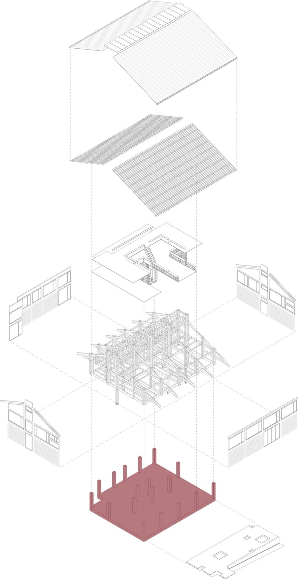 Exploded diagram - Party and Public Service Center of Yuanheguan Village / LUO Studio