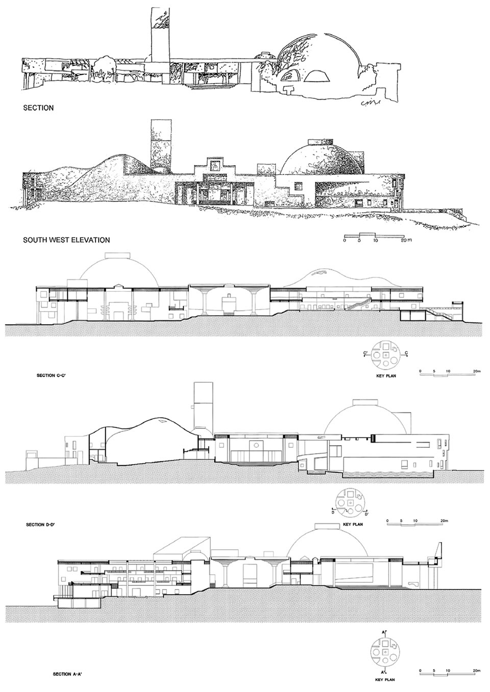 Elevations and Sections - Vidhan Bhavan State Assembly in Bhopal / Charles Correa