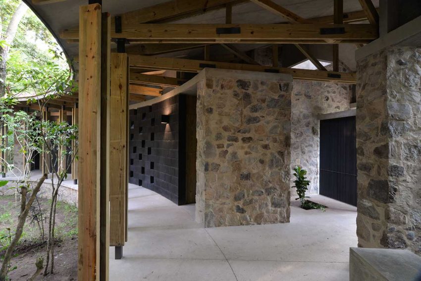 Wood and stone structure of the house in Jalisco
