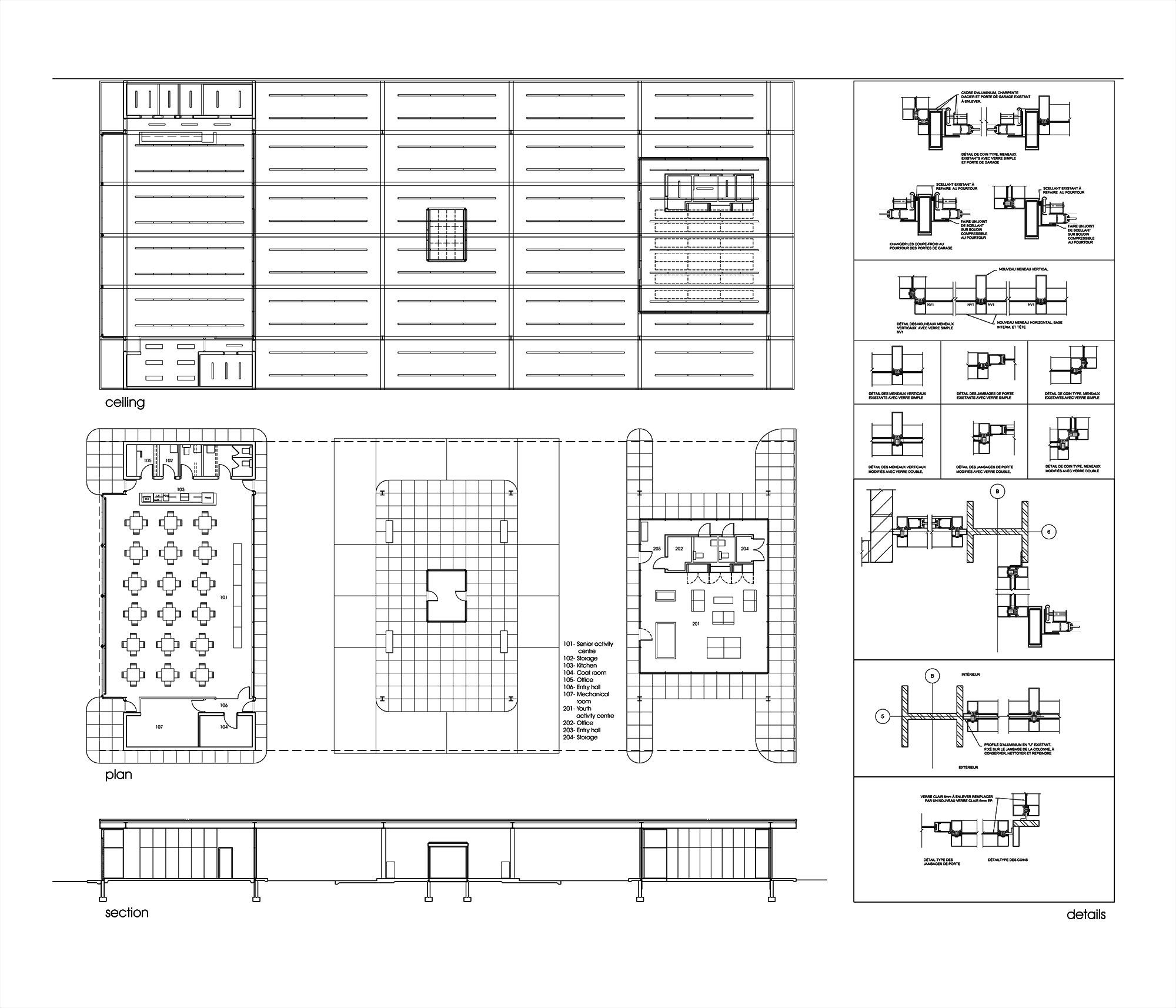 Floor Plans and Sections - Mies van der Rohe Gas Station Conversion on Nuns Island / FABG Architects