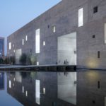 Facade at Night - Shou County Culture & Art Center / Studio Zhu-Pei