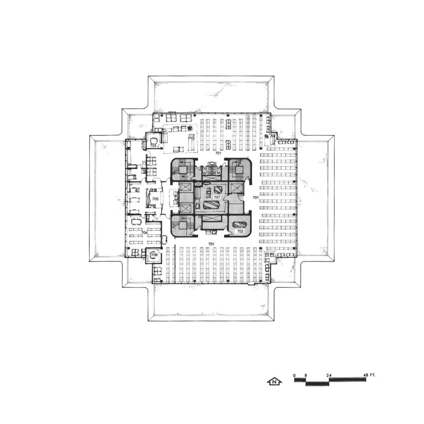 Floor Plan of The Geisel Library / William Pereira & Associates