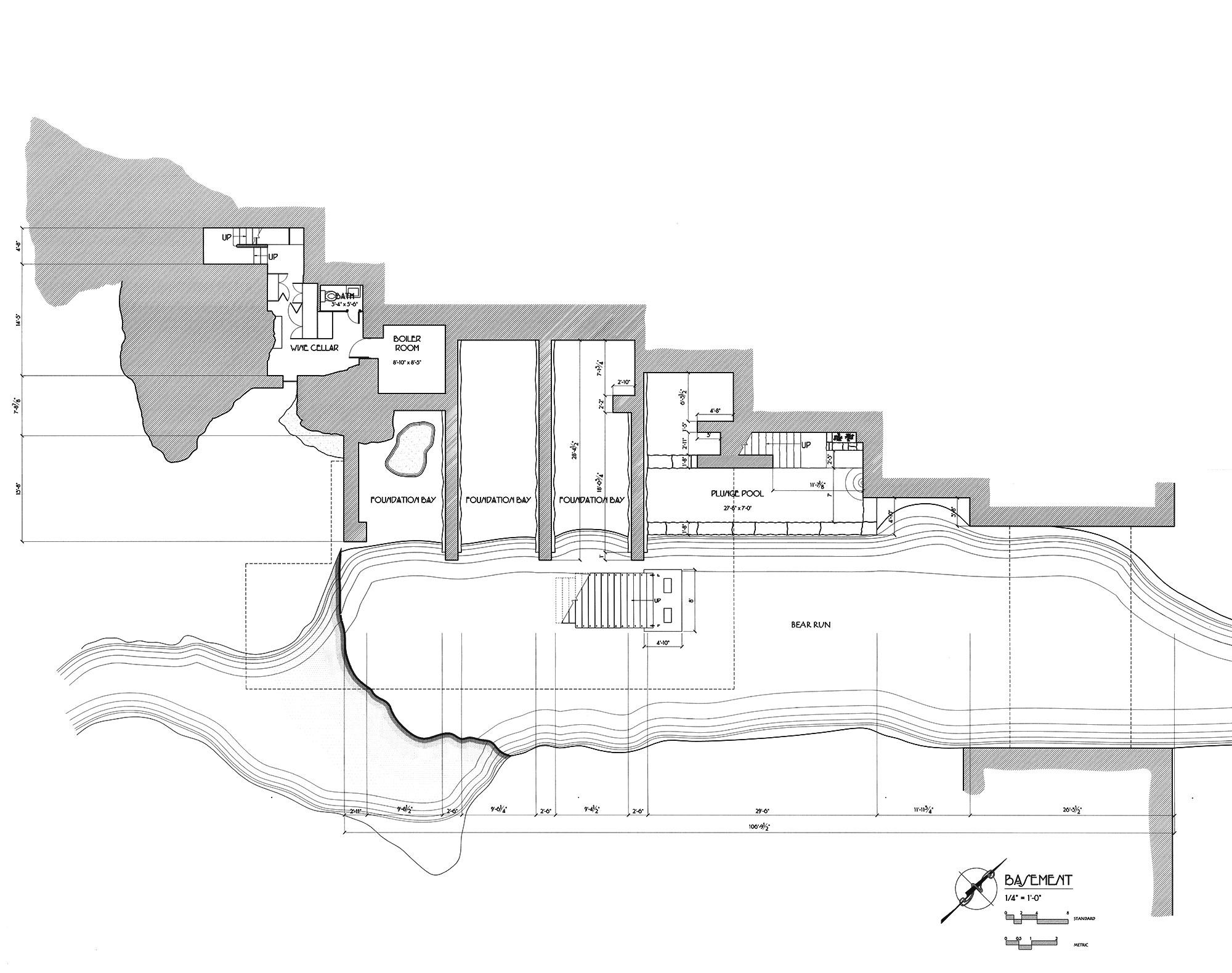 floor plan of falling water by frank lloyd wright