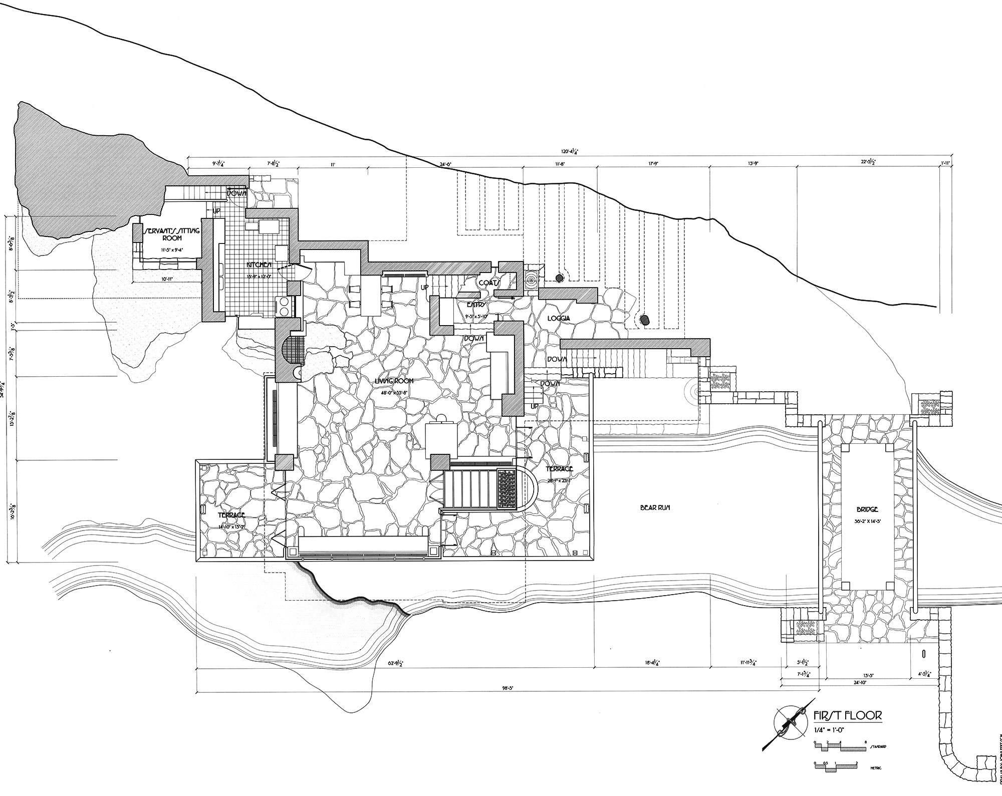 Fallingwater Floor Plan Pdf Viewfloor Co   Fallingwater Frank Lloyd Wright Kauffman House Edgar ArchEyes Level 1 