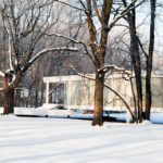The Farnsworth House during winter times / Mies van der Rohe