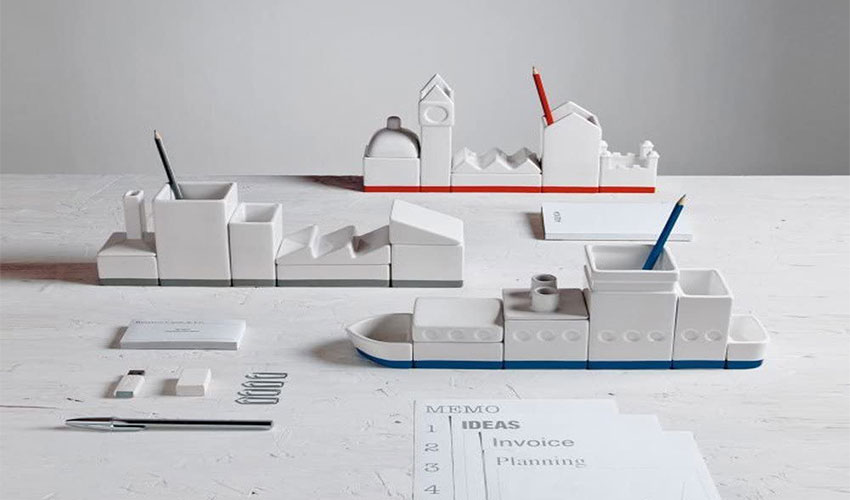 Desktructure The City 5 Piece Porcelain Desktop Organizer Set - Best Gifts For Architects & Designers