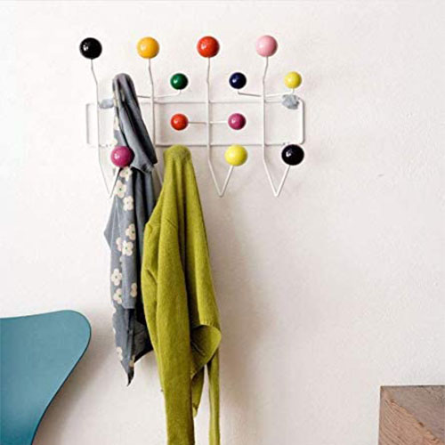 Eames Classic Hang it All Coat Rack, Mid Century Modern Wall Mounted Coat Hooks with Painted Solid Wooden Walnut Balls Wood Color Coat Hanger (Multicolor)