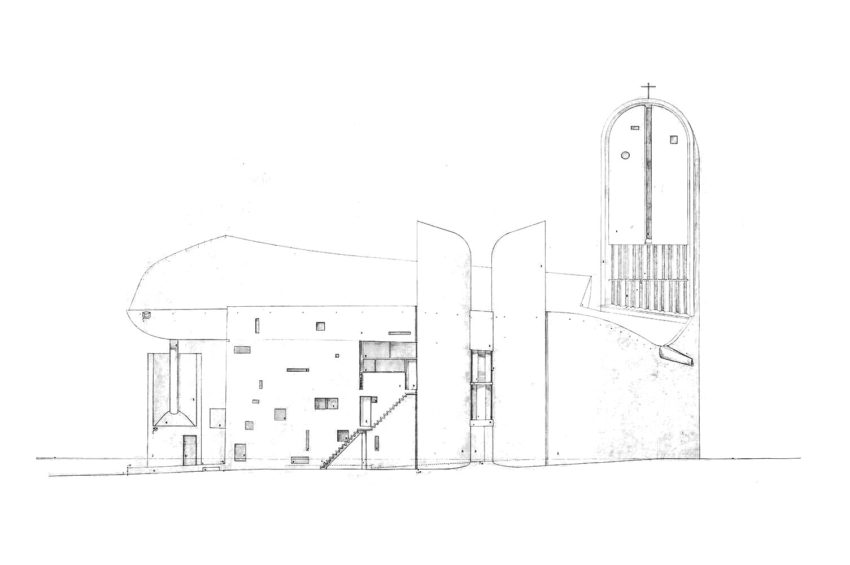 Le Corbusier Elevation Drawing of Ronchamp chapelle notre dame du haut