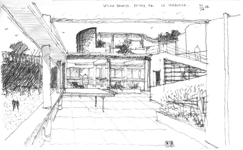 Villa Savoye House Le Corbusier building Poissy France ArchEyes perspective