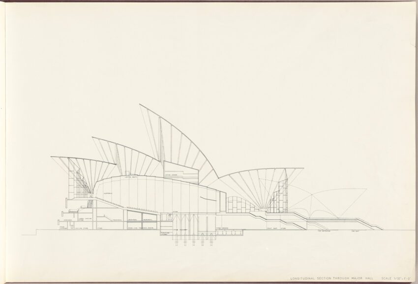 Sydney Opera House Australia auditorium Jorn Utzon architecture building ArchEyes section