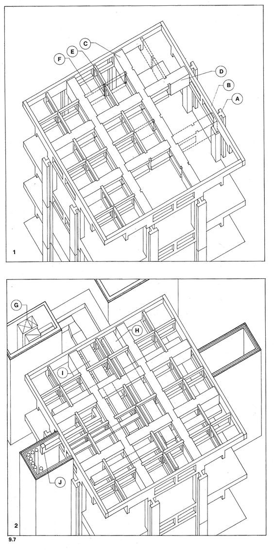 Louis Kahn richards medical research laboratories axonometric