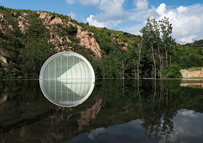 syn architects the hometown moon day light the moon installation and roof pond