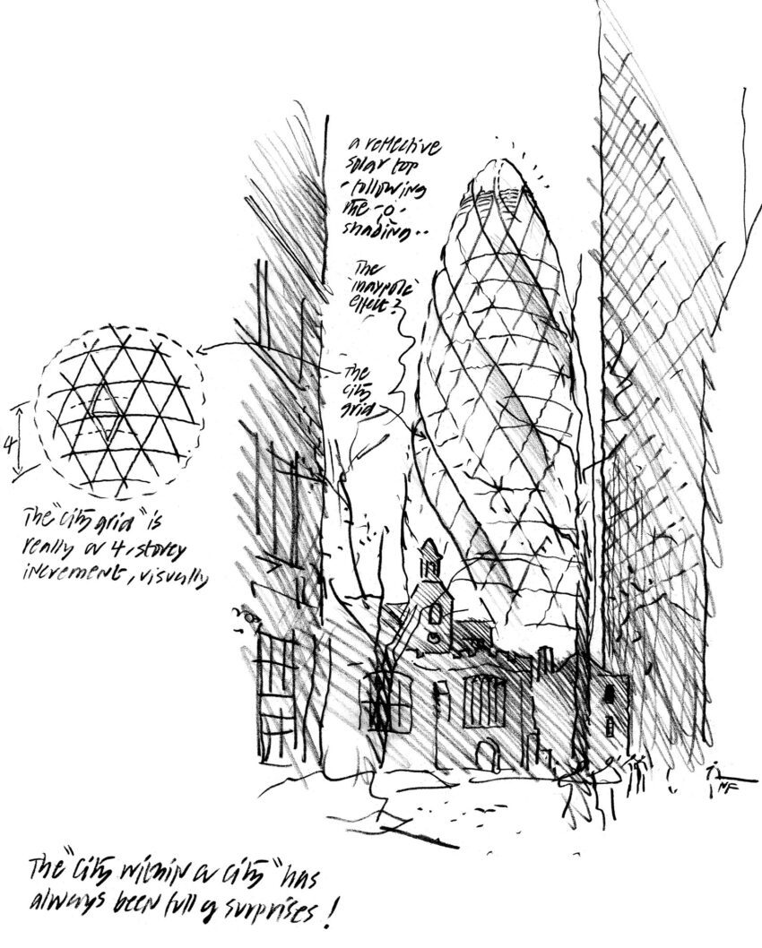 The Gherkin The Swiss Re Headquarters Norman Foster Partners ArchEyes sketch