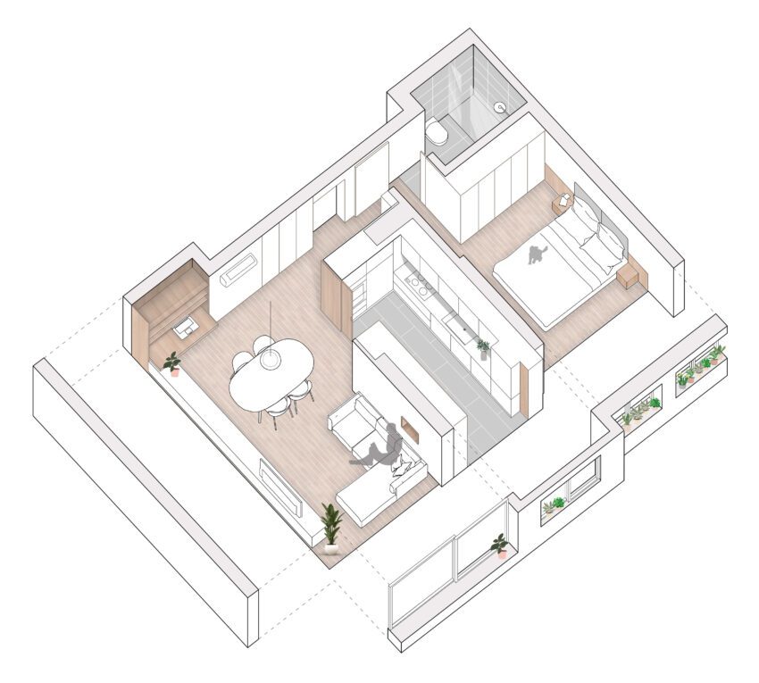 estudioamatam architecture interior design Capitaes Abril apartment axonometry